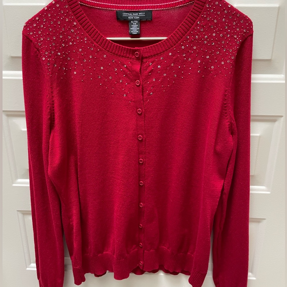 Red cardigan sweater with sequins around top NWOT